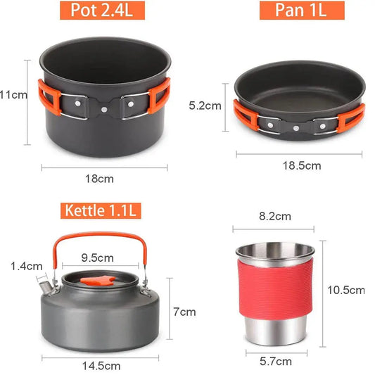 Camping Travel Equipment Tableware Cookware Kit Pots Burner Gas Stove Accessories Kitchen Utensils Sets Picnic BBQ Supplies Krouse Supply Co