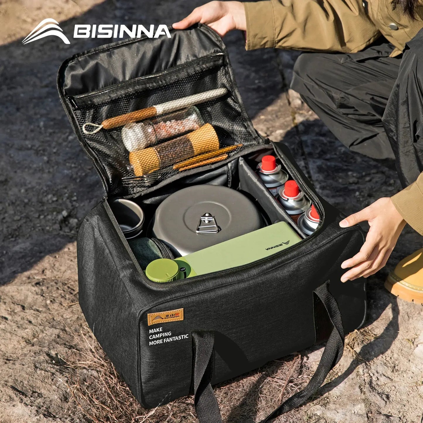 BISINNA Outdoor Camping Bag 26L Folding Gas Tank Storage Bag Picnic Cookwre Container Camp Supplies Adjustable Partition Krouse Supply Co