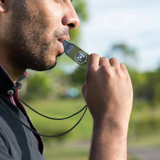 Survival Whistle 7 in 1 Outdoor Safety Gear Emergency Whistle with LED Compass Thermometer for Hiking Camping Backpacking Krouse Supply Co