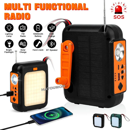 10000mAh Emergency Hand Crank Radio FM Weather Alert Radio 3 Way Powered Hand Crank Solar Radio BT Speaker LED Flashlight Krouse Supply Co