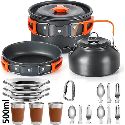 Camping Cooking set Camping Cookware Travel Tableware Outdoor Picnic Set Teapot For 2-3 Peaple Non-stick pots assorted sets Krouse Supply Co
